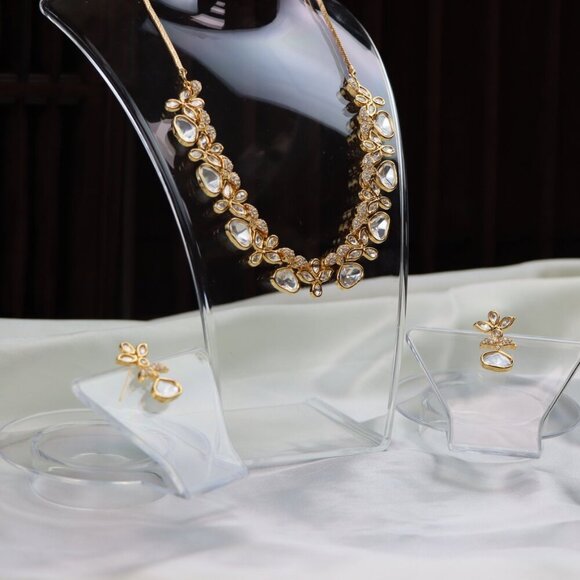 Graceful Brass Kundan Necklace & Earrings Set, JP43 - Picture 7 of 12